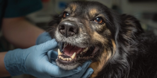 Dog having it's teeth inspected