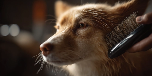 Dog being brushed